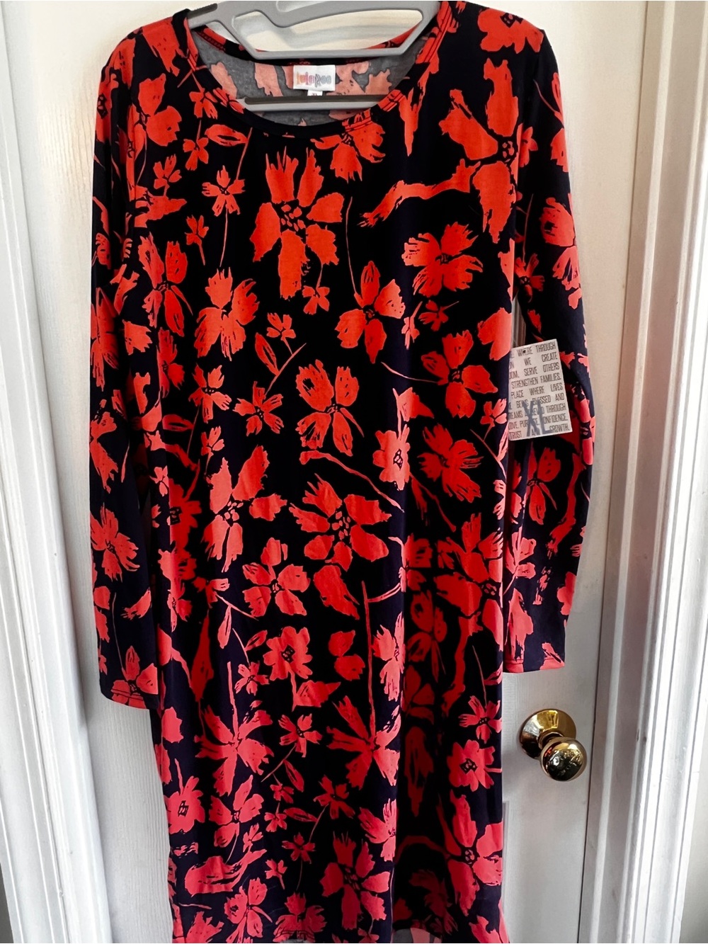 LuLaRoe Navy Debbie Dress with Bold Coral Floral Print
